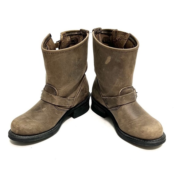 Vintage Y2K women’s tan nubuck leather dual buckle engineer boots - Picture 6 of 9